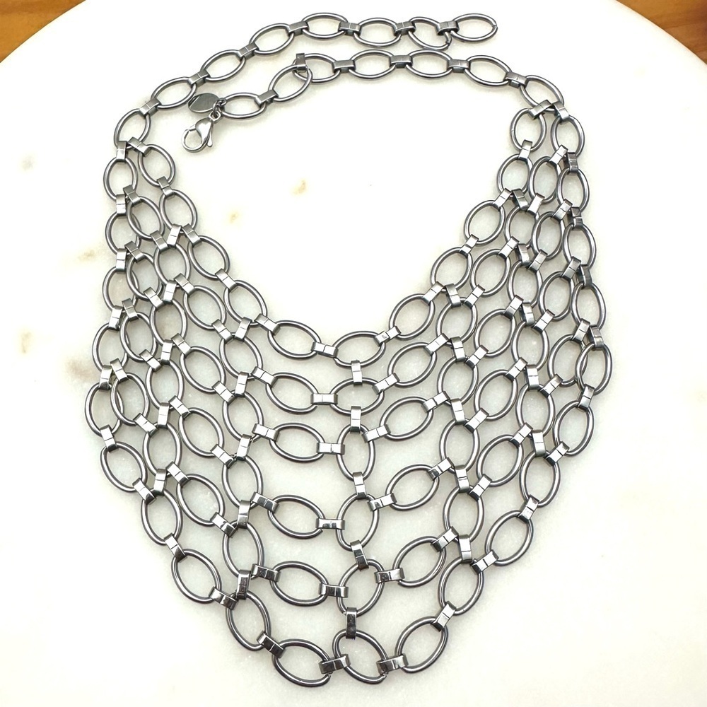 Chainmail Bib Oval Link Stainless Steel Statement Necklace - Picture 5 of 13